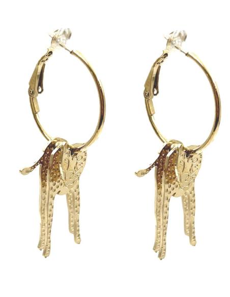 PENDIENTES DE ARO DORADOS CON LEOPARDO 3D MOVIL EN ACERO