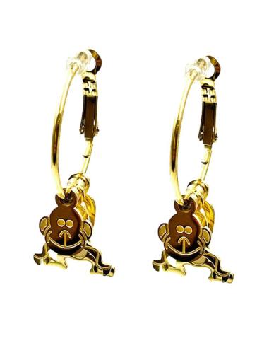 PENDIENTES DE AROS DORADOS CON MONITO 3D MOVIL DE ACERO