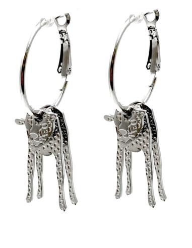 PENDIENTES DE AROS PLATEADOS CON LEOPARDO 3D MOVIL DE ACERO