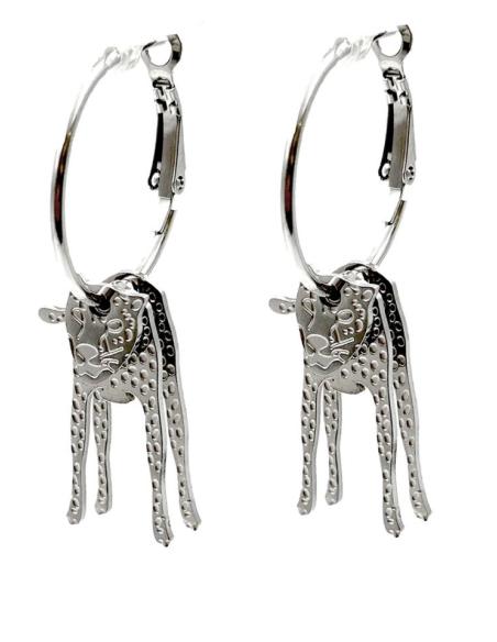PENDIENTES DE AROS PLATEADOS CON LEOPARDO 3D MOVIL DE ACERO