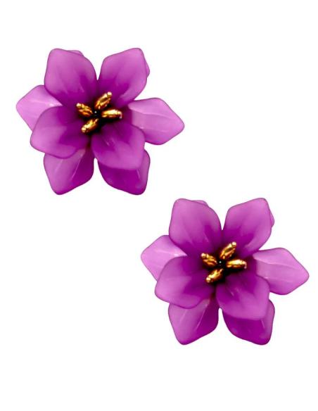 PENDIENTES MORADOS DE FLORES PARA BAUTIZOS Y BODAS