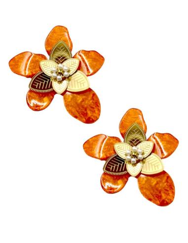 PENDIENTES VERANIEGOS NARANJAS CON FLORES VISTOSAS