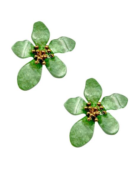 PENDIENTES VERANIEGOS VERDES CON FLORES VISTOSAS
