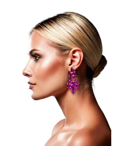 PENDIENTES LARGOS DE FIESTA MORADO BERENJENA ESPECTACULARES PARA BODAS
