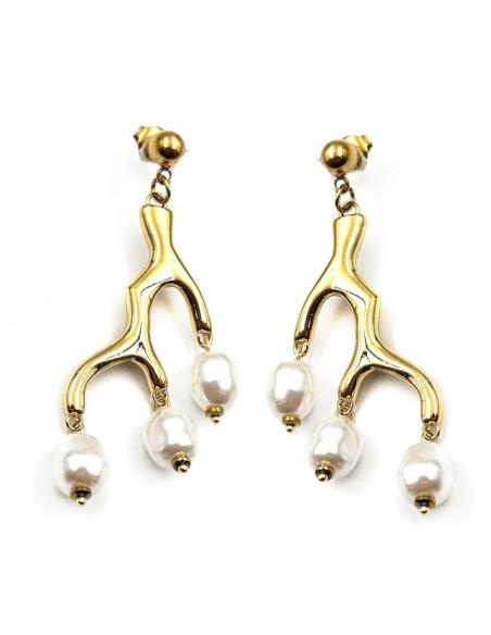 PENDIENTES DORADOS DE INVITADA RAMITA CORAL CON PERLITAS