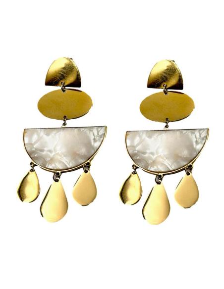 PENDIENTES LARGOS DE NACAR Y ACERO DORADO DISEÑO ACTUAL