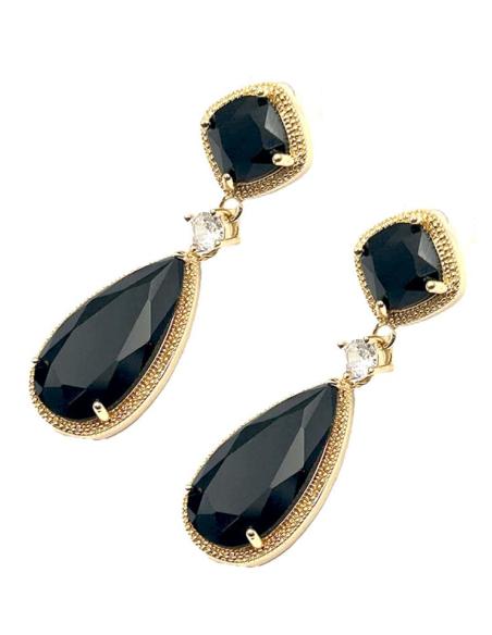PENDIENTES NEGROS LAGRIMA CRISTAL PARA MADRINAS E INVITADAS DE BODAS