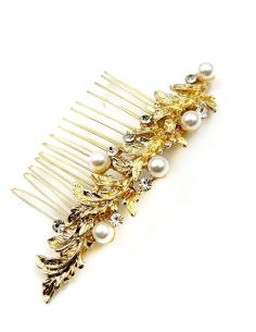 PEINETAS PARA BODAS DORADAS CON PERLAS Y CRISTAL