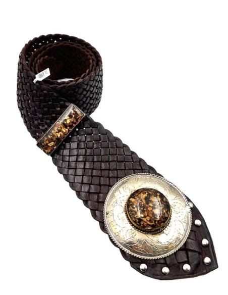 CINTURONES PIEL MARRONES DE CUERO TRENZADO CON HEBILLA ORIGINAL Y TACHAS
