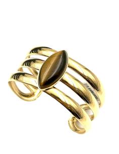 PULSERAS DORADAS ANCHAS CON PIEDRAS MARRONES CON PIEDRA OJO DE TIGRE