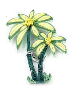 BROCHES MUJER AMARILLOS Y VERDES CON PALMERAS TROPICALES