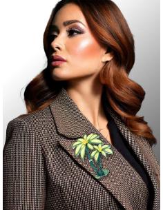 BROCHES MUJER AMARILLOS Y VERDES CON PALMERAS TROPICALES 2