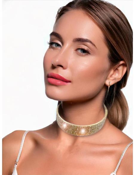 COLLARES DORADOS CHOKER PARA BODAS Y FIESTAS CON CRISTAL BRILLO