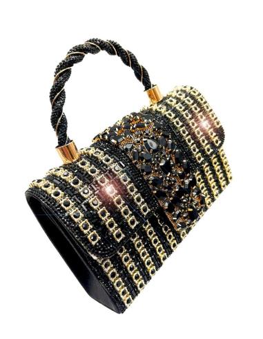 BOLSOS NEGROS Y DORADOS DE FIESTA CON CIERRE JOYA DE PEDRERIA PARA BODAS Y EVENTOS