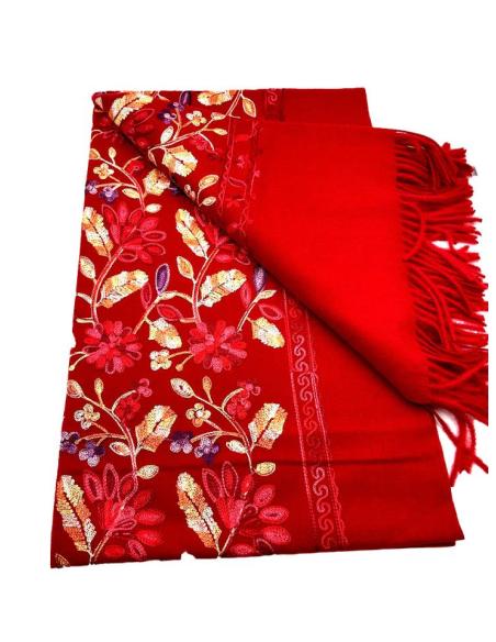 PAÑUELOS MUJER ROJOS CON BORDADOS TIPO MANTON PASHMINA