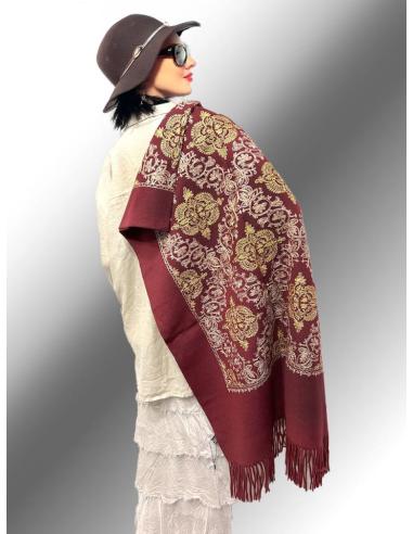PAÑUELOS GRANATES CON BORDADOS TIPO PASHMINA CHAL PARA INVIERNO