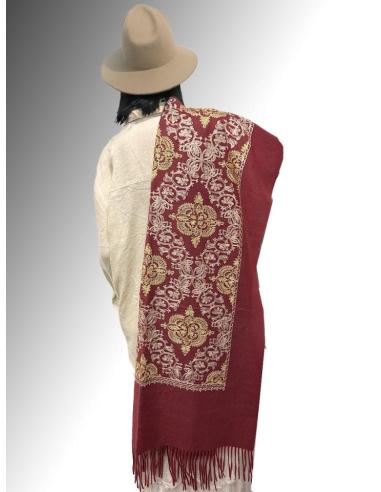 PAÑUELOS GRANATES CON BORDADOS TIPO PASHMINA CHAL PARA INVIERNO