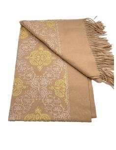 PAÑUELOS MARRONES TONO CAMEL Y BORDADOS DORADOS PASHMINA CHAL PARA INVIERNO
