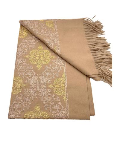 PAÑUELOS MARRONES TONO CAMEL Y BORDADOS DORADOS PASHMINA CHAL PARA INVIERNO