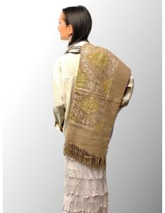 PAÑUELOS MARRONES TONO CAMEL Y BORDADOS DORADOS PASHMINA CHAL PARA INVIERNO 2