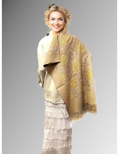 PAÑUELOS MARRONES TONO CAMEL Y BORDADOS DORADOS PASHMINA CHAL PARA INVIERNO