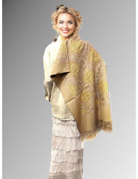 PAÑUELOS MARRONES TONO CAMEL Y BORDADOS DORADOS PASHMINA CHAL PARA INVIERNO