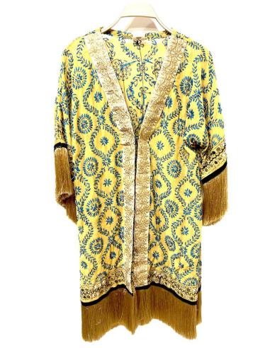 KIMONOS BOHO DE GASA MOSTAZAS CON FLECOS DORADOS ESTILO IBIZA