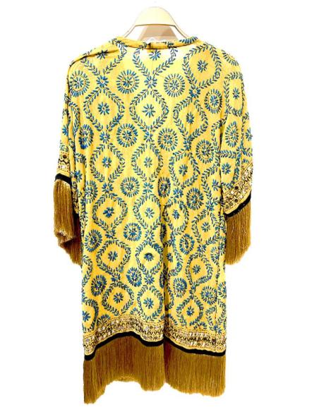 KIMONOS BOHO DE GASA MOSTAZAS CON FLECOS DORADOS ESTILO IBIZA