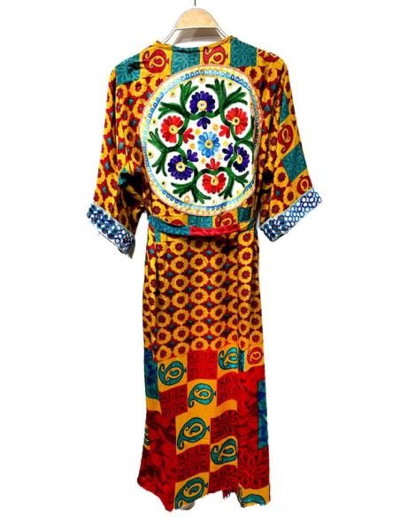 KIMONOS MUJER DE SEDA LARGOS CON MANDALA ESTILO GYPSY CHIC