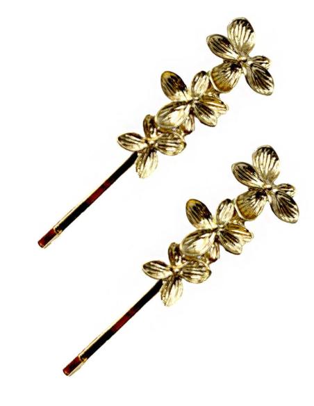 HORQUILLAS DE PELO DORADAS CON FLORES | EL JARDIN DEL DESEO