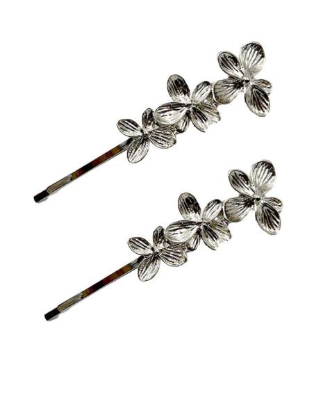 HORQUILLAS PELO PLATEADAS CON FLORES | EL JARDIN DEL DESEO
