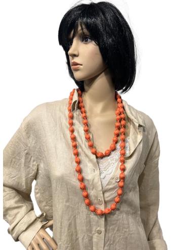 COLLARES NARANJAS DE MUJER DE TELA Y MADERA | EL JARDIN DEL DESEO