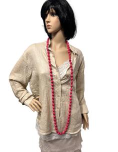 COLLARES FUCSIAS DE MUJER DE TELA Y MADERA | EL JARDIN DEL DESEO