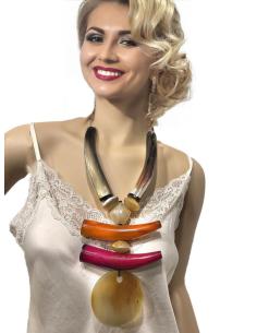 Imagen del producto COLLARES AFRICANOS ASTA NATURAL FUCSIA Y NARANJA | EL JARDIN DEL DESEO