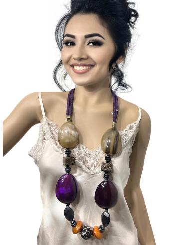 COLLARES DE MADERA Y ASTA MORADOS Y NARANJAS | EL JARDIN DEL DESEO