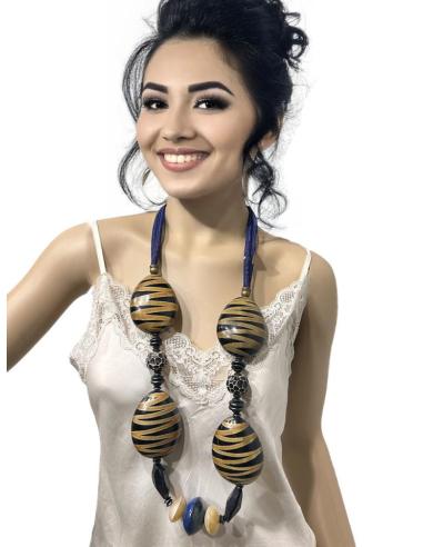 COLLARES ANIMAL PRINT CON AZUL NEGRO Y CARAMELO | EL JARDIN DEL DESEO