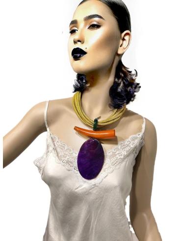 COLLARES CORTOS MOSTAZAS DE ASTA Y TEXTIL | EL JARDIN DEL DESEO