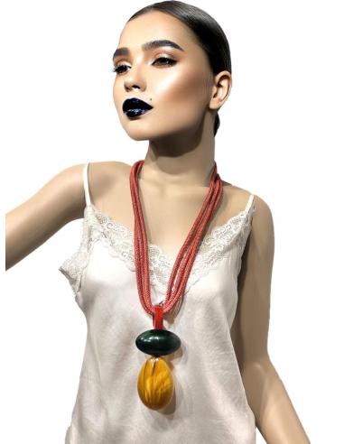 COLLARES ROJOS LARGOS CON COLGANTE BOHO | EL JARDIN DEL DESEO