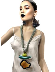 COLLARES TRIBALES VERDE AGUA CON COLMILLO | EL JARDIN DEL DESEO