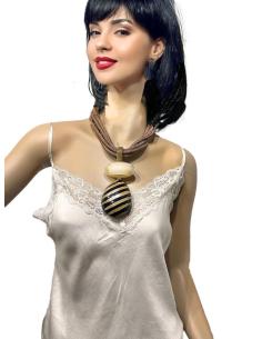 COLLARES MARRONES CORTOS ASTA Y TEXTIL | EL JARDIN DEL DESEO