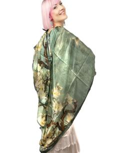 Imagen del producto PAÑUELOS SEDA VERDES PINTURAS ALMENDROS | EL JARDIN DEL DESEO