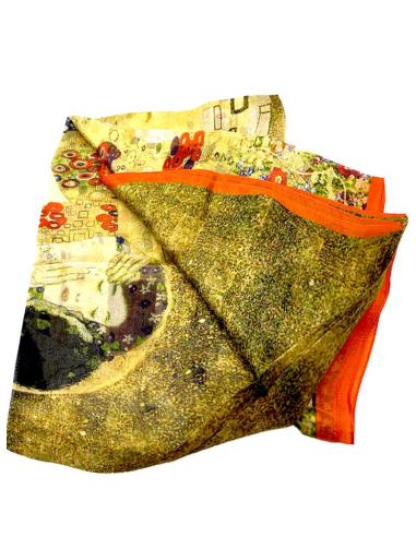 PAÑUELOS SEDA AMARILLOS ESTAMPADO EL BESO | EL JARDIN DEL DESEO