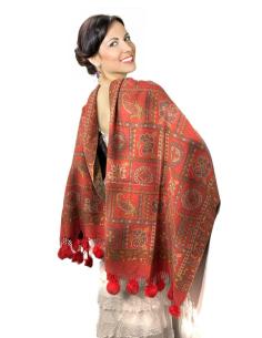 BUFANDAS MUJER ROJAS CON POMPONES PELO CONEJO | EL JARDIN DEL DESEO