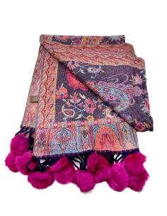 BUFANDAS MUJER FUCSIAS Y MORADAS CON POMPONES | EL JARDIN DEL DESEO