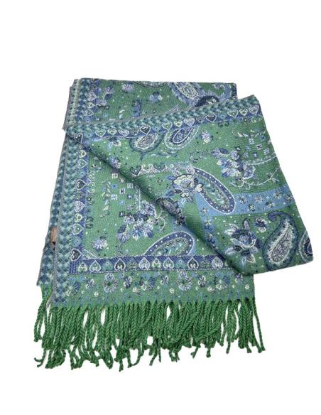 BUFANDAS MUJER VERDES Y AZULES CON FLECOS | EL JARDIN DEL DESEO