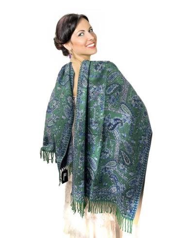 BUFANDAS MUJER VERDES Y AZULES CON FLECOS | EL JARDIN DEL DESEO