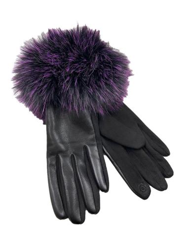 GUANTES NEGROS Y LILAS CON PUÑO DE PELO | EL JARDIN DEL DESEO