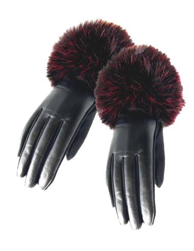 GUANTES NEGROS Y GRANATES CON PUÑO DE PELO | EL JARDIN DEL DESEO