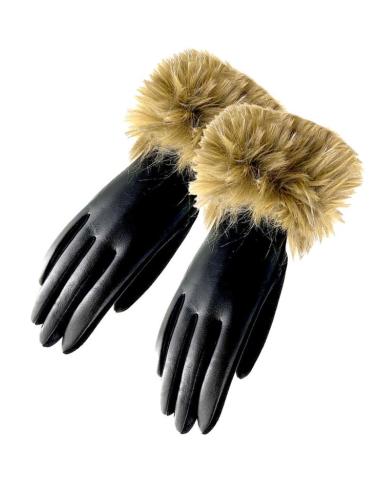 GUANTES NEGROS Y MARRONES CON PUÑO DE PELO | EL JARDIN DEL DESEO