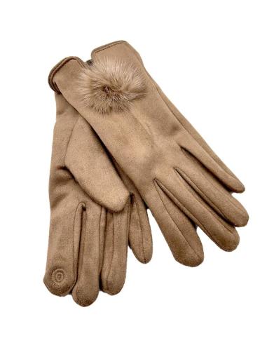 GUANTES MARRONES OCRE CORTOS CON POMPON PELO | EL JARDIN DEL DESEO